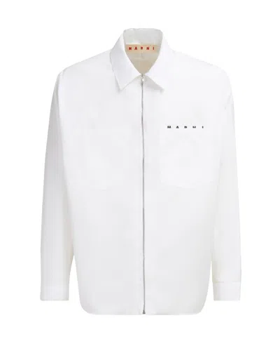 Marni Cotton Poplin Zip-up Shirt In Metallic