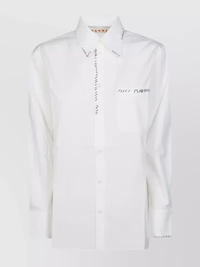 Marni Shirt With Chest Pocket And Stitched Detailing In White