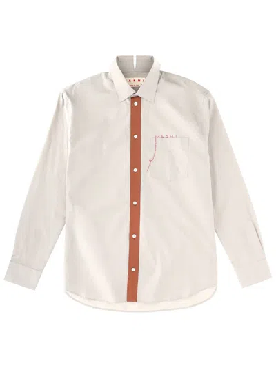 Marni Shirt With Embroidered Logo In Neutral