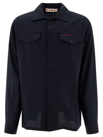 Marni Shirt With Embroidered Logo Shirts In Blue