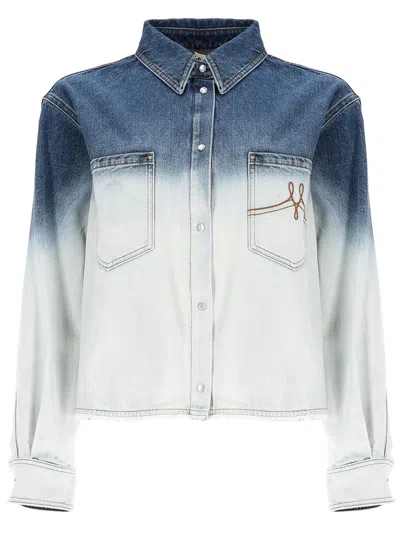 Marni Shirt Logo Embroidery Chest Pockets Contrast Stitching In Blue
