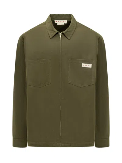 Marni Shirt With Logo In Verde