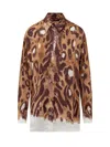 Marni Wild Bunch Print Satin Long Shirt In Brown