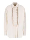 Marni Fringed Collared Top Long Sleeves In Neutral