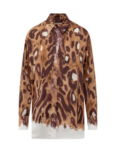 Marni Shirt With Unique Stampaint Artistry In Earth Of Siena
