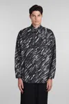 Marni Flocked Denim Oversized Shirt With Crayon Print In Black