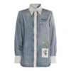 Marni Denim Shirt With Embroidered Floral Motifs In Blue