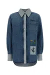 Marni Denim Shirt With Embroidered Floral Motifs In Blue