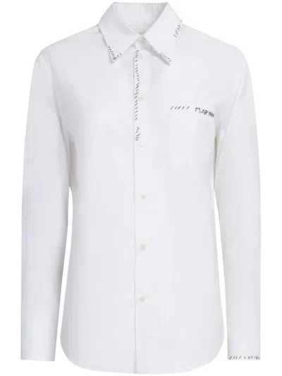 Marni Oversized White Shirt With Contrasting Logo Print In Cotton Woman