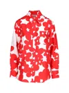 Marni Flower Print Classic Button Down Silk Top In Red
