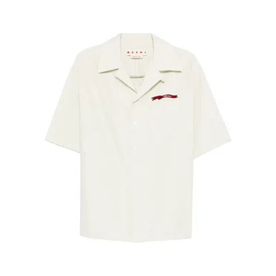 Marni Logo-embroidered Chest-pocket Shirt In Neutral