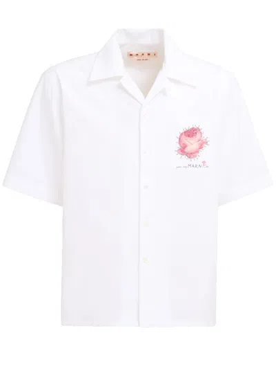 Marni Floral-appliqué Cotton Shirt In White