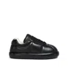 Marni Padded Leather Sneakers With Flat Rubber Sole In Black