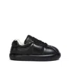 Marni Padded Leather Sneakers With Flat Rubber Sole In Black