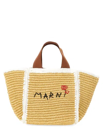 Marni Macrame Sillo Small Shopper Tote In Beige