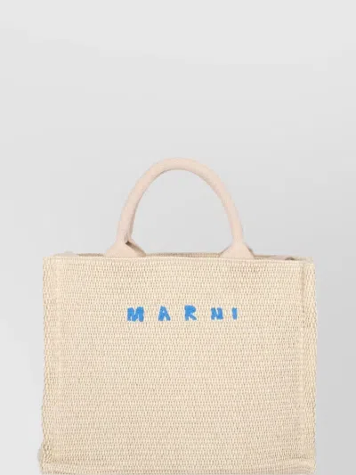Marni Shopper With Shoulder Strap And Top Handles In Neutrals