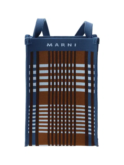 Marni Shopping Bag In Light Blue/rust