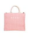 MARNI SHOPPING SMALL IN PINK RAFFIA EFFECT FABRIC