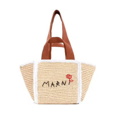 Marni Shopping Small Natural Viscose Handbag In Neutrals