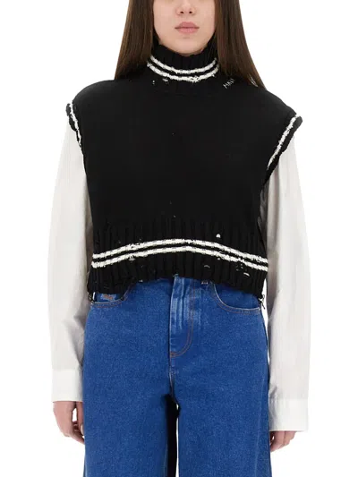 Marni Short Cotton Vest In Black