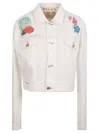 Marni "cropped Denim Jacket With Flower Patches And Embroidery" In White