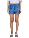 Marni Silk Shorts With Elastic Waist And Tie Detail In Blue