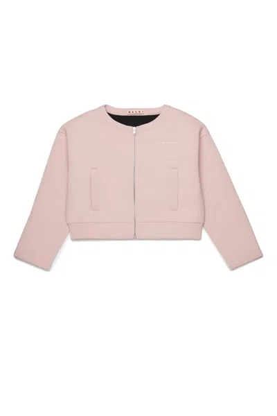 Marni Kids' Short Jacket With Printed Logo In Neutral