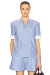 Marni Short Sleeve Button Up Top In Blue China