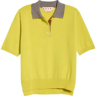 Marni Short Sleeve Cashmere Polo Sweater In Yellow
