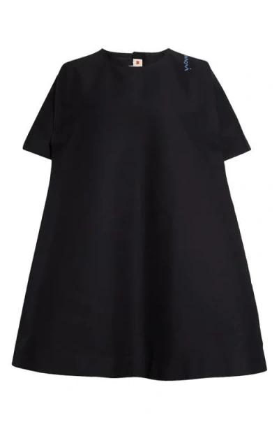 Marni Short Sleeve Cotton Cady A-line Dress In Black