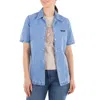 Marni Short Sleeve Denim Logo Shirt In Blue
