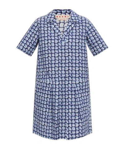 Marni Geometric-pattern Short-sleeve Mini Dress In Blue