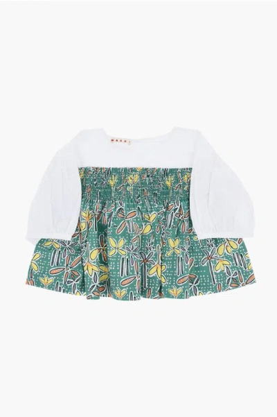 Marni Short-sleeve Floral Patterned Blouse In Green