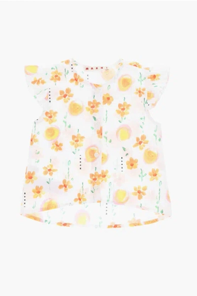 Marni Short-sleeve Floral Patterned Blouse In Gray