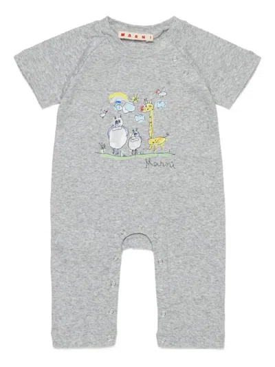 Marni Babies' Short-sleeve Graphic Romper In Gray