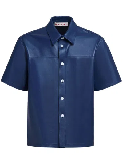 Marni Short Sleeve Leather Shirt In 蓝色