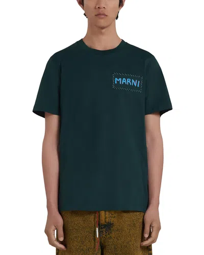 Marni Short Sleeve Logo Tee In Spherical Green