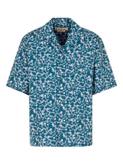 Marni Short Sleeve Shirt All Over Print In Blue