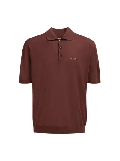 Marni Short Sleeve Polo Shirt Raisin In Brown