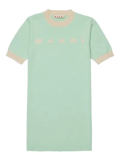 Marni Short-sleeve Ribbed-trim Dress In Green