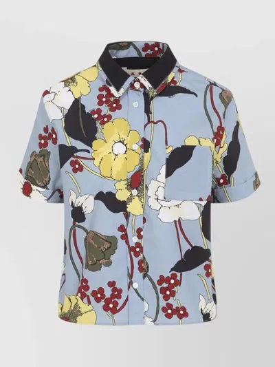 Marni Short Sleeve Shirt Floral Pattern Collar In Gray