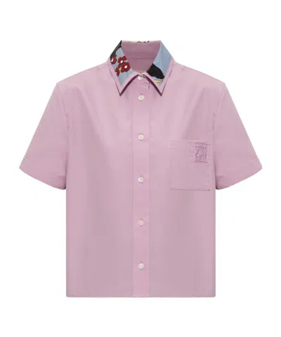 Marni Embroidered Floral-print Cotton-poplin Shirt In Pink