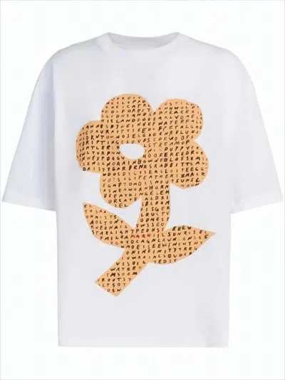 Marni Short-sleeve T-shirt With Large Flower Graphic And Relaxed Fit In White