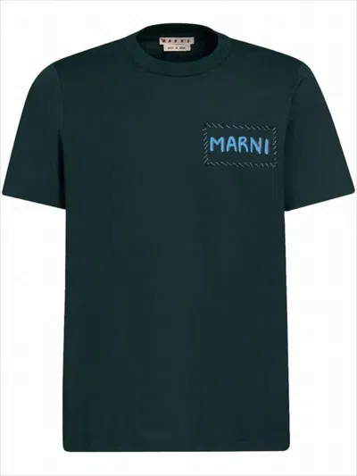 Marni Short-sleeve T-shirt With Rectangular Patch Design In Blue
