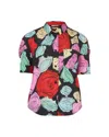 Marni Rose Scribble-print Short-sleeve Collared Shirt In Black
