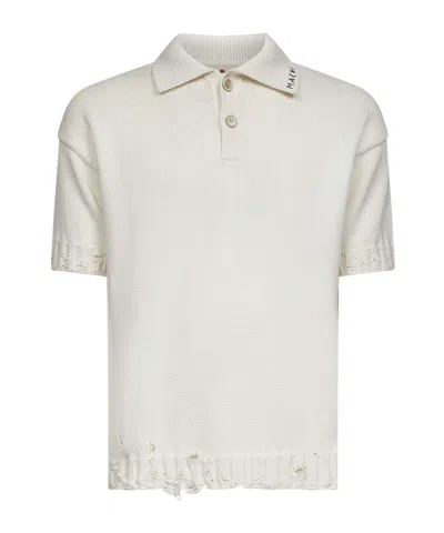 Marni Short-sleeved Knitted Polo Shirt In Gray