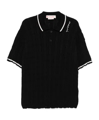 Marni Short-sleeved Knitted Polo Shirt In Black