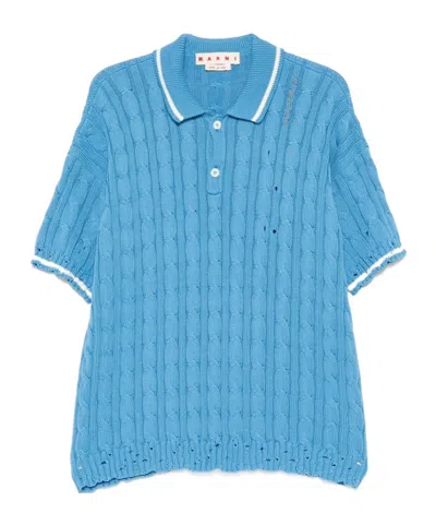 Marni Short Sleeve Polo Shirt In Blue