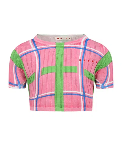 Marni Kids' Short-sleeved Knitted T-shirt In Pink
