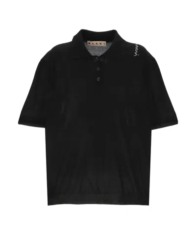 MARNI MARNI LOGO EMBROIDERED KNITTED POLO TOP